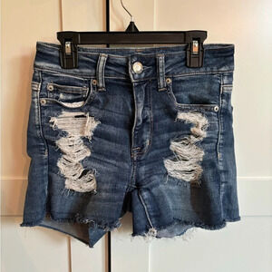 American Eagle distressed high rise shortie Jean shorts size 2